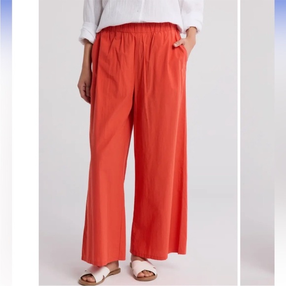 M1 Eileen Fisher FLAME Orange Chris Mac Red Wide Leg Linen Pants